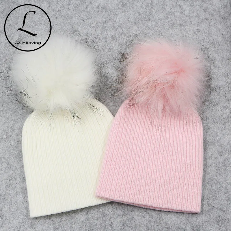 Thick Warm Baby Hat Knit Ribbed Cotton Solid Baby Pompom Hats For Boys Girls Spring Autumn Winter Children\'s Hats Child Beanie