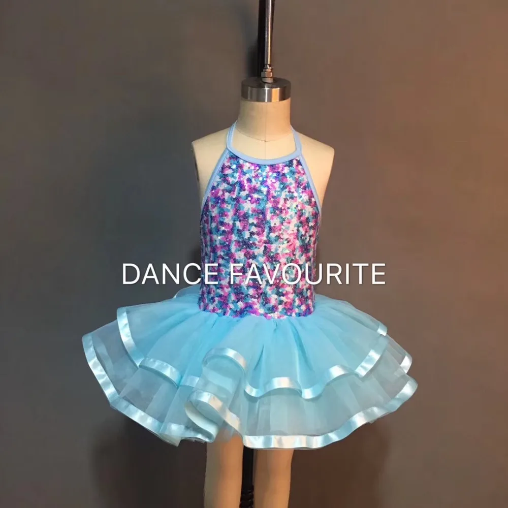 New Stunning Color Sequin Bodice Pale Blue Tulle Ballet Tutu Girl Stage Performance Ballet Cosutme Kid Dancewear