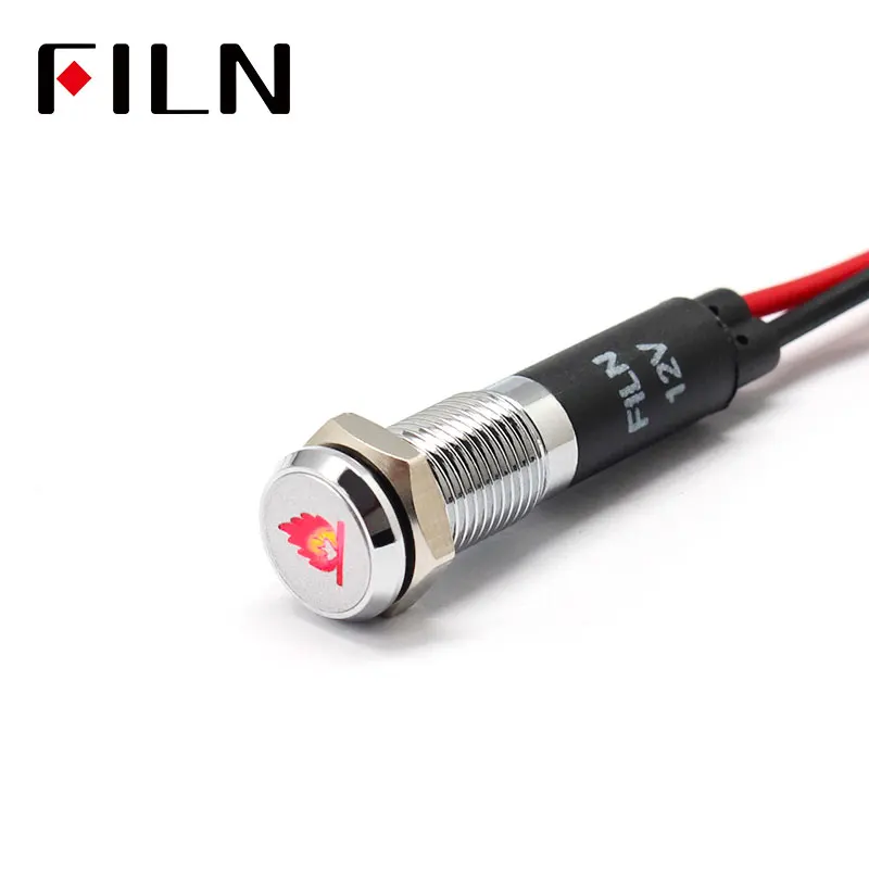 Filn 8 Mm Mobil Dashboard Api Simbol LED Merah Kuning Putih Biru Hijau 12 V LED Lampu Indikator dengan 20 Cm Kabel