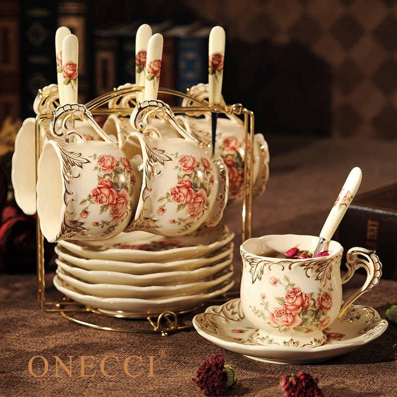 Creative European Porcelain Coffee Cups Set China Chinese Wedding Tea Set Home Decoration Accessories