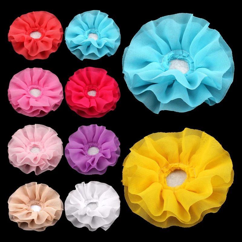 

120pcs/lot 4" 15colors Hair Clips Solid DIY Big Ruffled Chiffon Flower For Girls Hair Accessories Fabric Flowers For Headbands