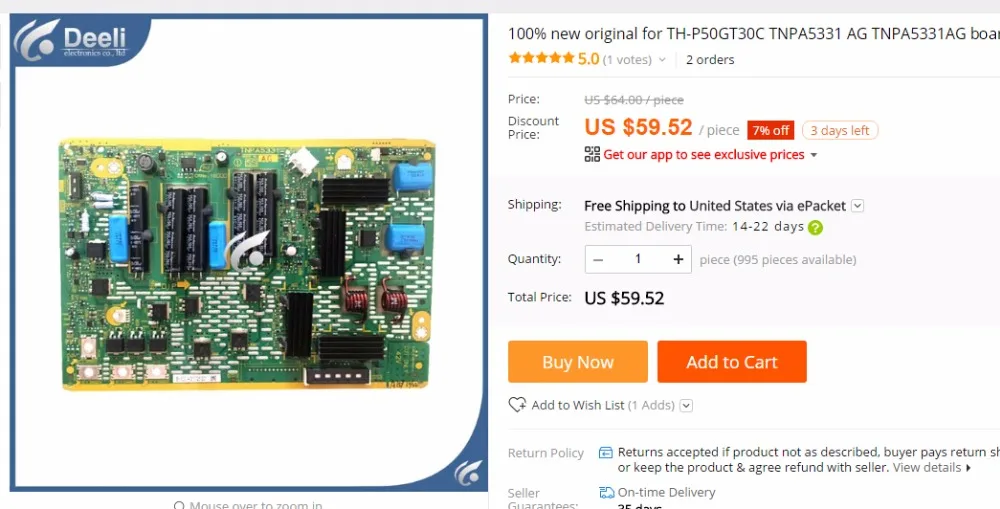 100%, nuevo, original para TH-P50GT30C TNPA5331 AG TNPA5331AG, tablero