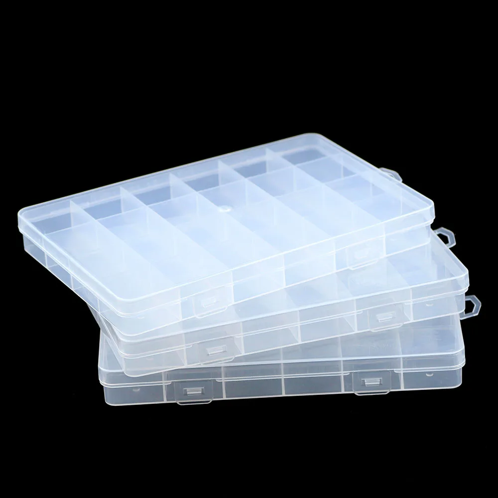 JHNBY Plastic Rectangle 24 Grid Compartment Storage big Box Earring Ring Jewelry Beads Case Container Display DIY accessories