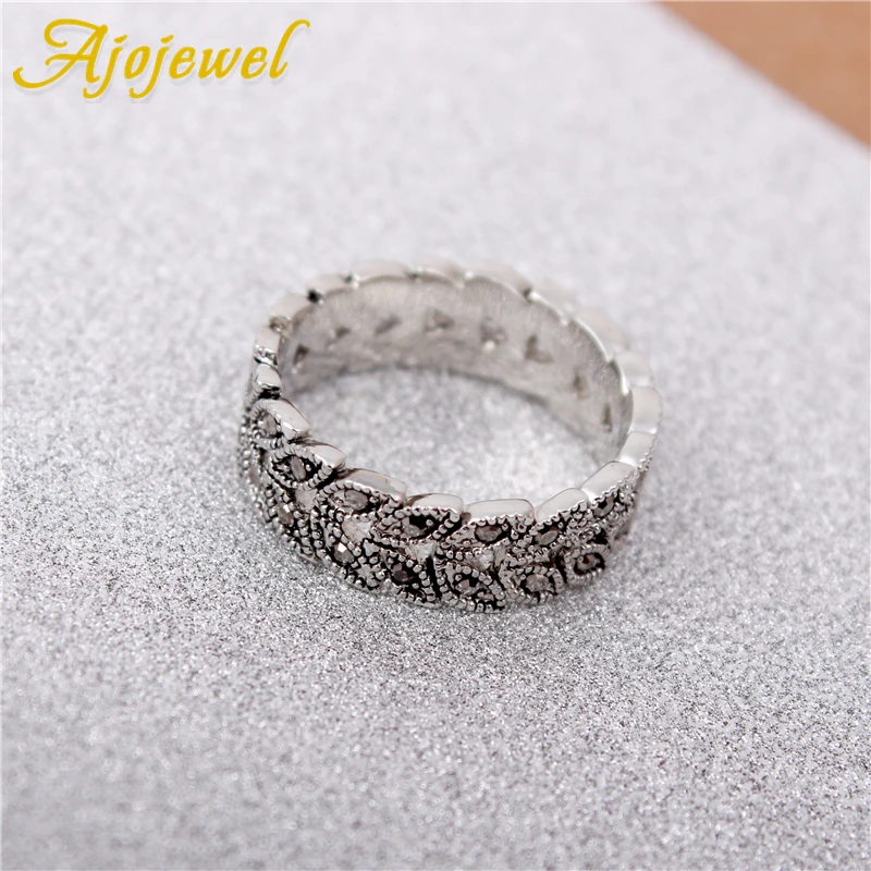 Ajojewel Plant Statement Rhinestone Leaf Rings For Women New Fashion Vintage Antique Jewelry