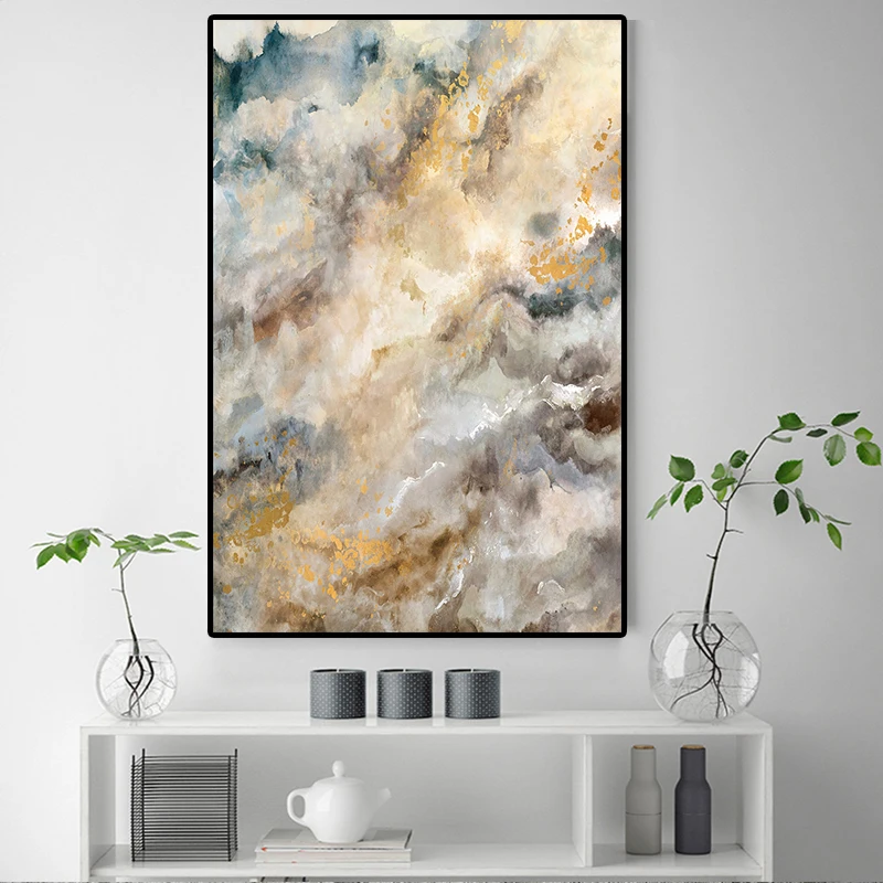 Nordic Abstract Large Golden Oil Painting on Canvas Posters And Prints Wall Pop Art Pictures For Living Room Cuadros decoracion