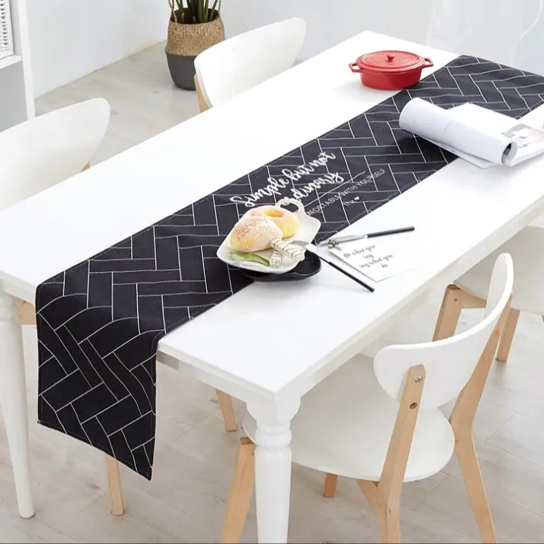 Fashion Nordic INS style black white Linen cotton printed table runner Table flag and Placemat table cover Mat Home Decoration