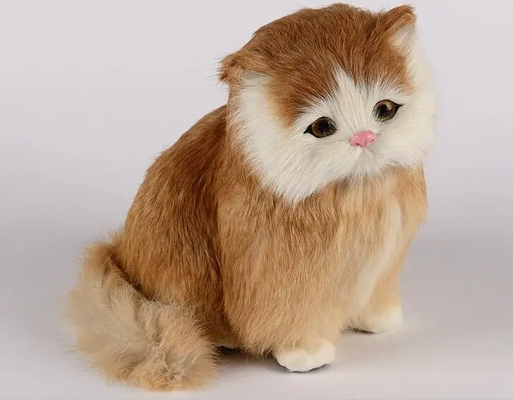 Около 16x14 см, модель желтого кота на корточках, полиэтилен и мех, фигурки ручной работы, украшение для дома, игрушка в подарок a2719