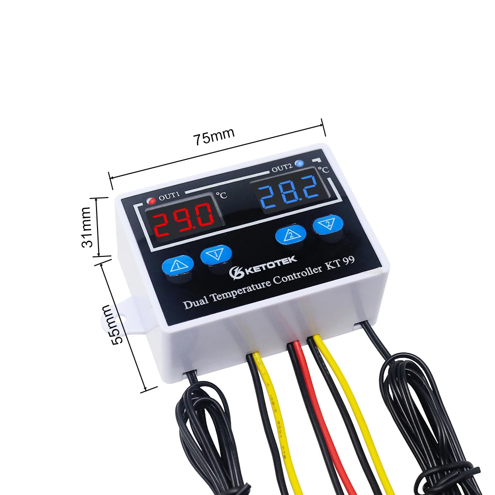 KT99Pro AC 220V Digital Dual Thermometer Temperature Controller Thermostat Incubator Control Microcomputer Dual Probe