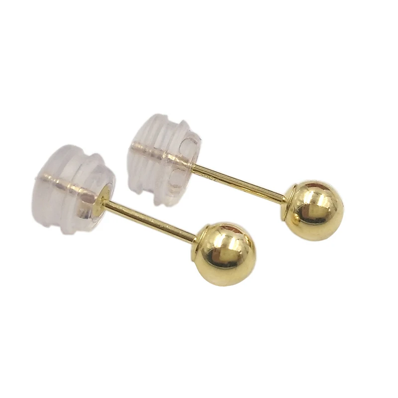 Classic Minimalist Ball 18K Bead  Diameter 3 4 5mm Optional Real Au750 Stud Earring for Womens Man Girls