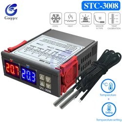 STC-3008 podwójny cyfrowy regulator temperatury dwa wyjście przekaźnikowe termostat z czujnikiem DC12V 24V AC110-220V domu lodówka fajne ciepło