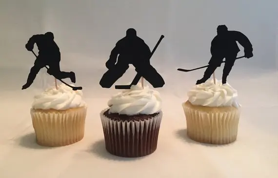 glitter Hockey Cupcake Toppers Birthday wedding party Cupcake Toppers, genger reveal baby shower cupcake toppers