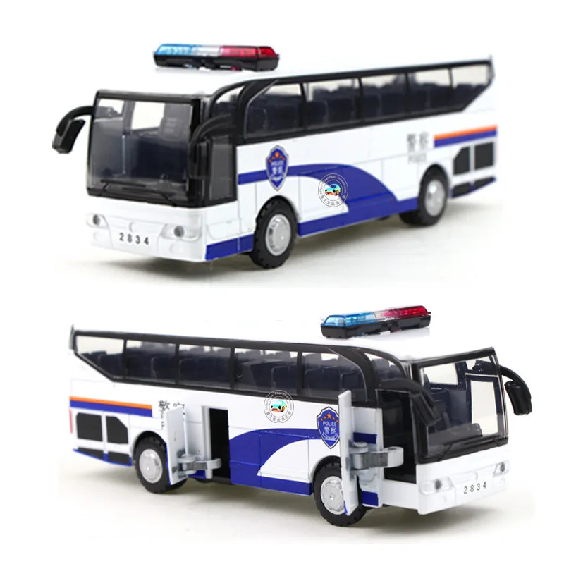 Alloy toy model cars Travel big light police bus Cartoon pattern school bus juguetes voiture Christmas gift for kids