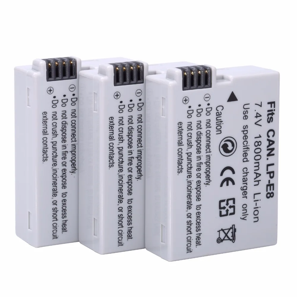 2Pcs PROBTY 1800mAh LP-E8 E8 LPE8 LP Bateria para Canon EOS Rebel T2i T3i T4i T5i EOS 550D 600D 650D 700D DSLR Câmera Digital