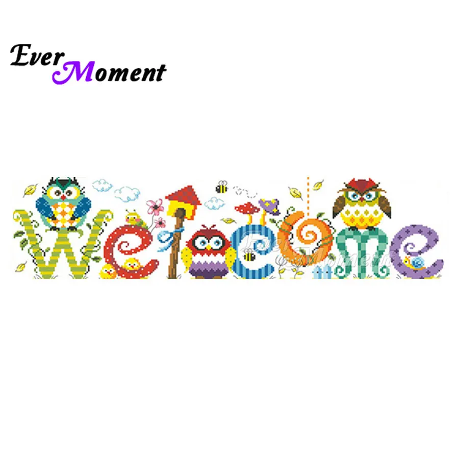 

Ever Moment Diamond Mosaic Welcome DIY Full Square Round Drills Diamond Painting Cartoon Embroidery Owl Home Decoration ASF1059