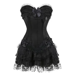 Robe corset avec jupe tutu pour femme, haut bustier en satin, jupe en dentelle, costume violet, grande taille, tenue corset cochon bust sexy