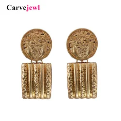 Carvejewl Vintage big Coin rectangle pendant drop Earrings Women Party jewelry Round Disc Medal Gold Silver Color dangle earring