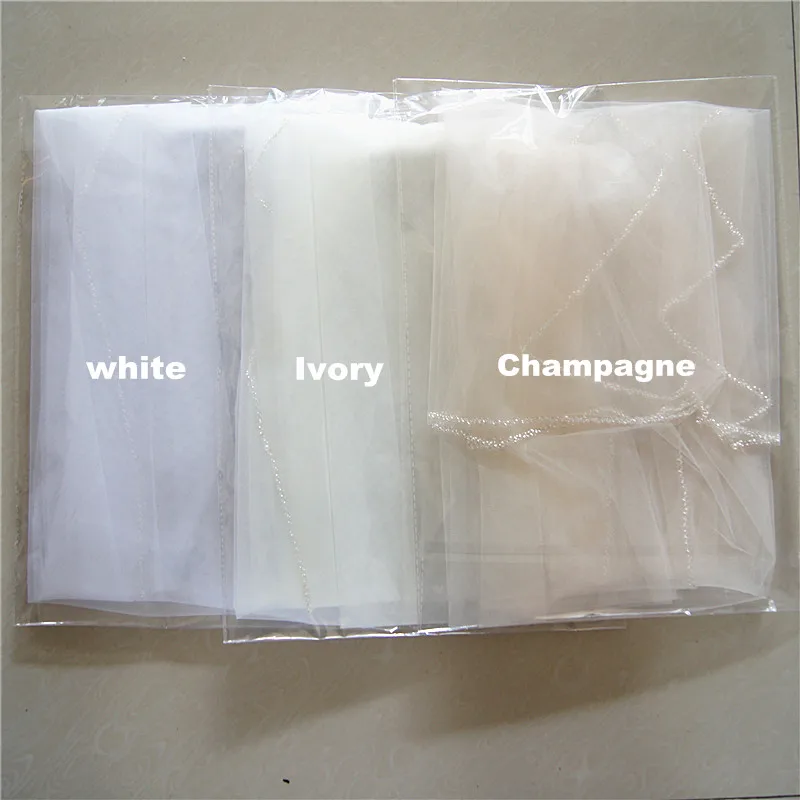 Véu de noiva feito à mão com contas de 1 camada em branco, off-white, champanhe com pente de metal