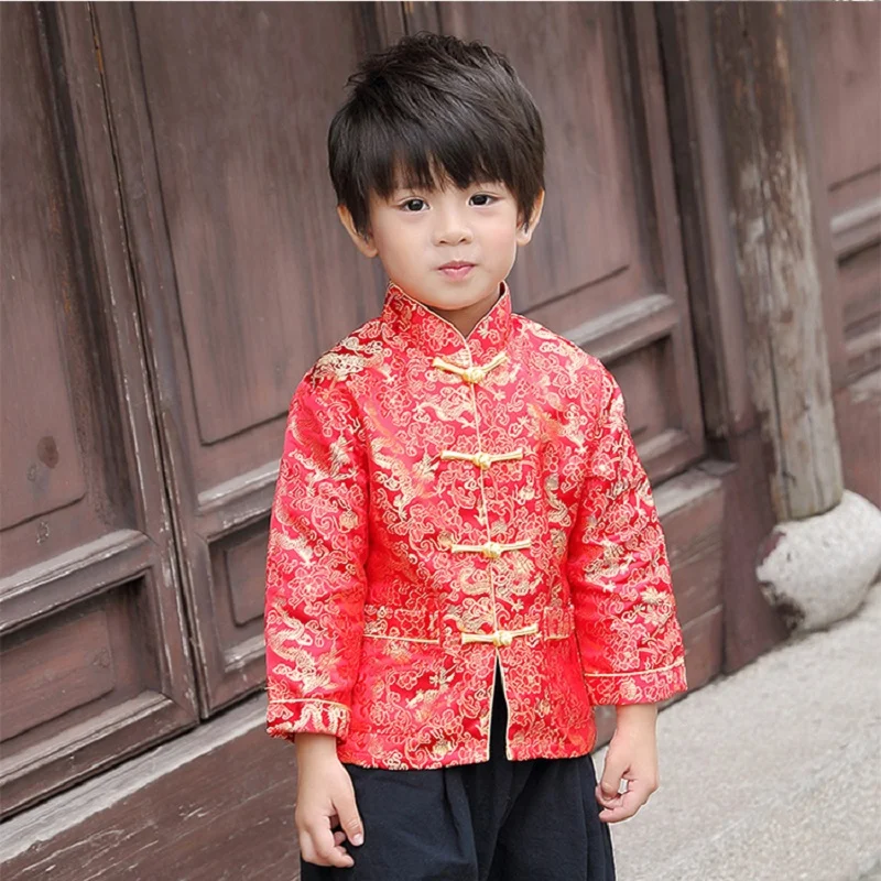 

Red Dragon Children Coat Chinese Spring Festival Costumes Boy Jackets Clothes Outfits Kids Outerwear Quilted Baby Boys Garments