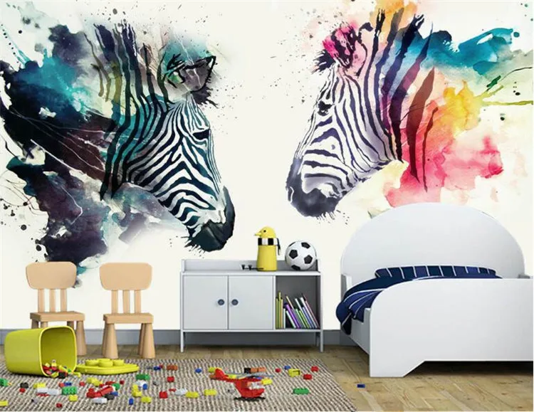 Modern Abstract Art Mural Wallpaper 3D Watercolor Zebra Wall Painting Kid's Bedroom Cafe Restaurant Background Wall Papers Decor