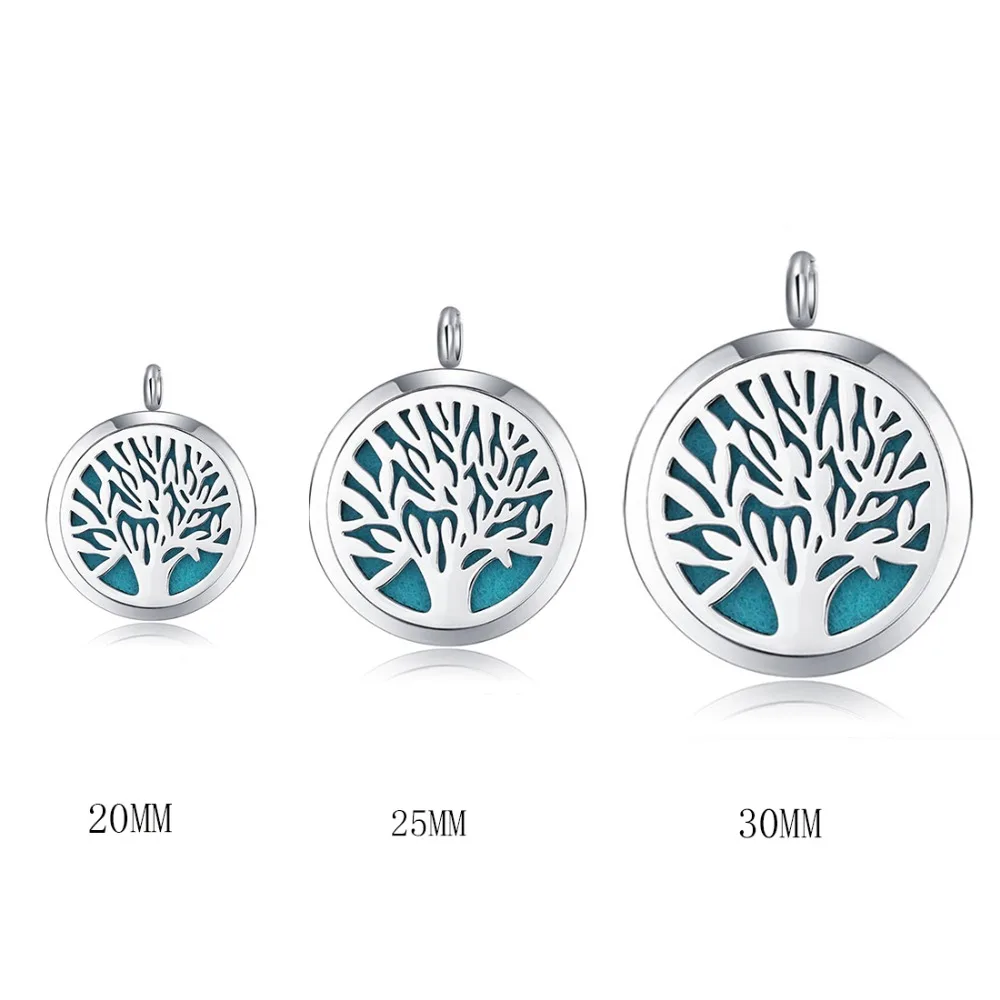 10pcs Mesinya Aromatherapy Essential Oils 316L S.Steel Tree of Life Perfume Diffuser Locket pendant Necklace With Shiny Chain