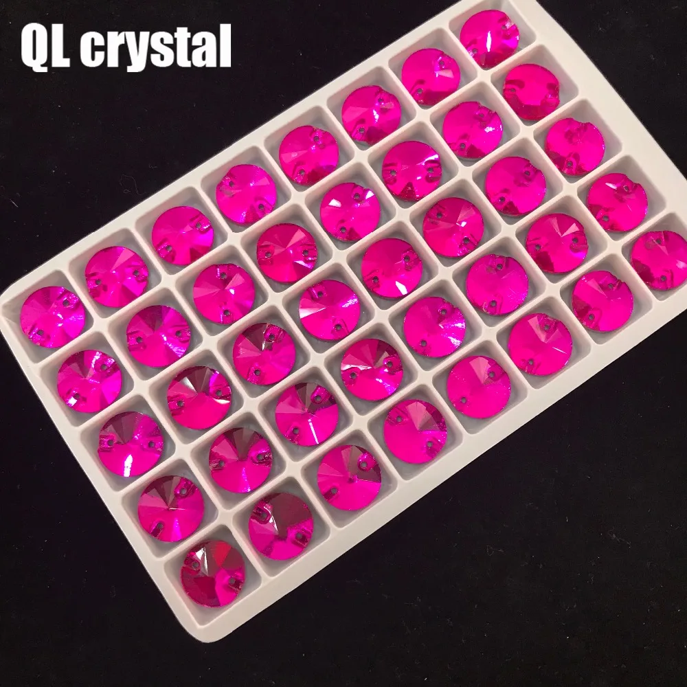 QL Glass Crystal Sew on Rhinestones rose red Flatback  Round stone for wedding dress DIY clothing bags shoes accessories