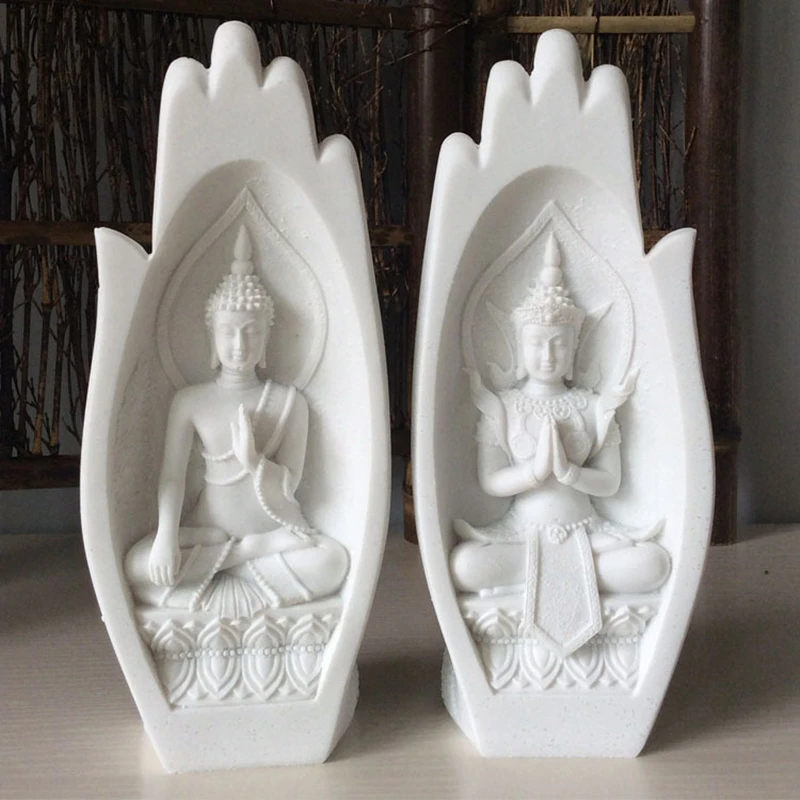 2 pcs/set Small Buddha Statue Nature Sandstone India Yoga Mandala Hands Sculptures Home Decorative Ornament Figurine 25