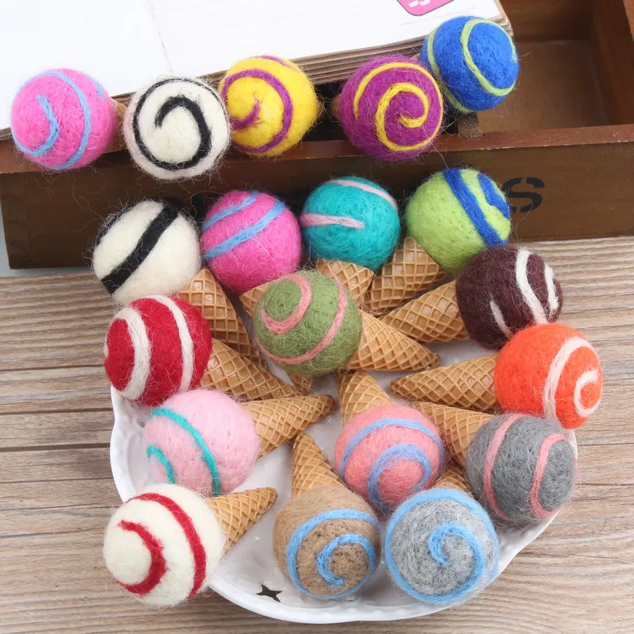 New Design 20pcs/lot mix Colorufl Wool felt 3D Rounds Ball Decoration Cartoon ce cream Shape Diy handmade Jewelry materials