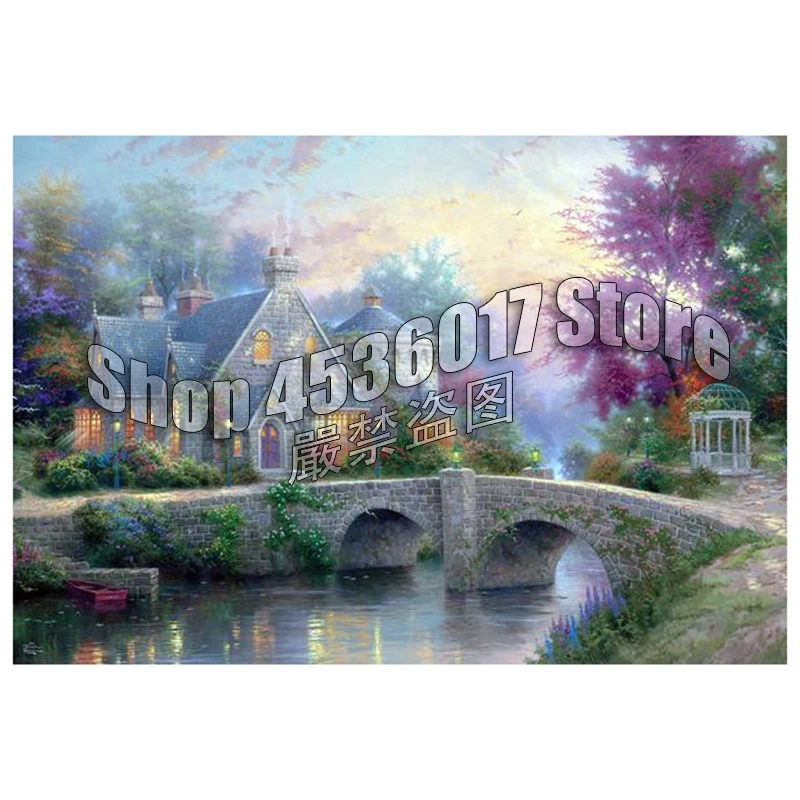 DIY Diamond Embroidery Lamplight Manor Cross Stitch Mosaic Diamond Painting Landscape Bridges Full Rhinestone Home Decor Gift