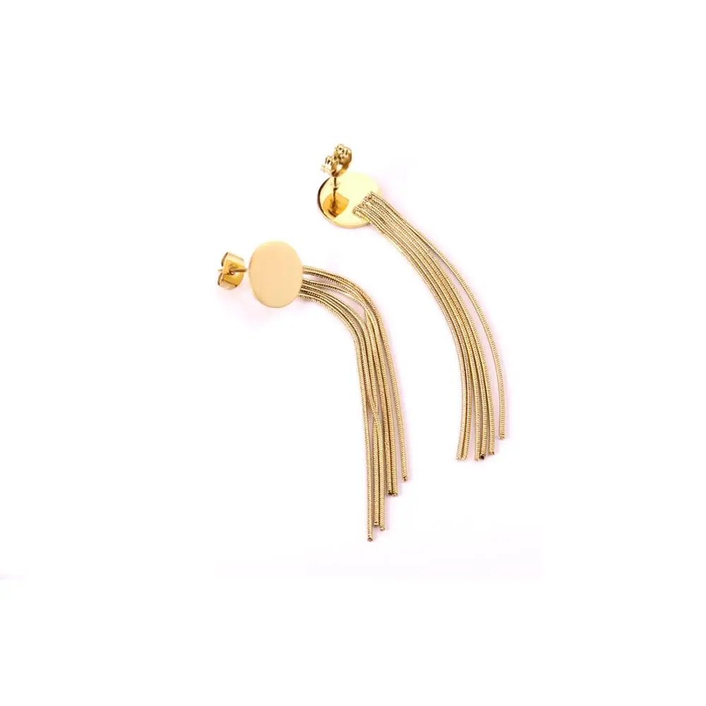LUXUSTEEL Long Tassel Chain Earrings Office Style Drop Earring Women Accessories Stainless Steel Push Back Jewelry