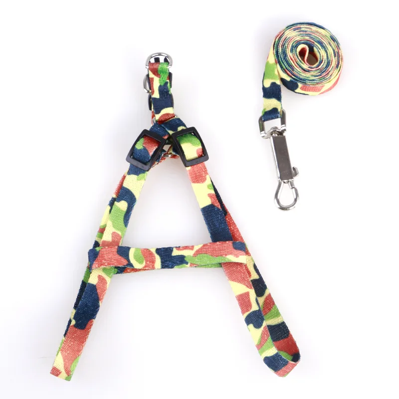 Dog Collars Strengthen Colorful Printing Small-sized Pets Puppy Dog Cat Safety Adjustable Lead Harness Leash Traction Rope cloth