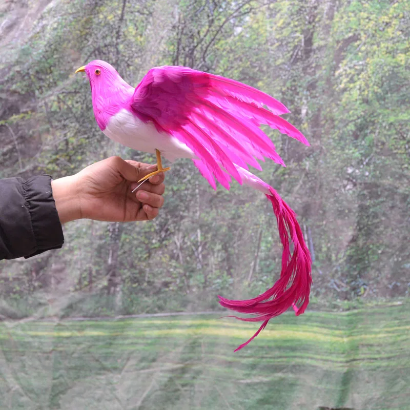 45cm hot pink feathers bird ,Handmade model,polyethylene& feathers long tail bird,show props,home decoration toy gift w3926