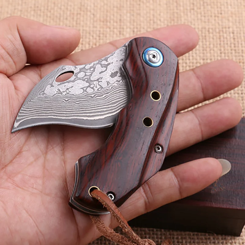 Folding Blade Knife Free shipping New style high-end Natural blood ebony handle Damascus knife outdoor camping portable ECD tool