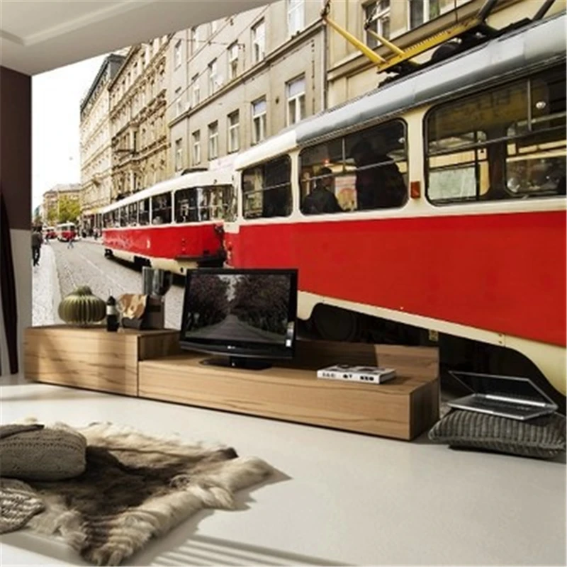 

beibehang 3d mural European modern minimalist living room bedroom personalized wallpaper England Street bus 3d photo wallpaper