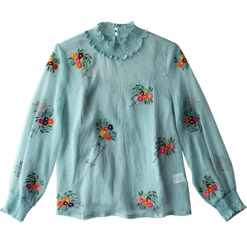 LYNETTE\'S CHINOISERIE Spring Autumn Women Vintage Embroidery Mori Girls Lace Patchwork Blouse Shirt