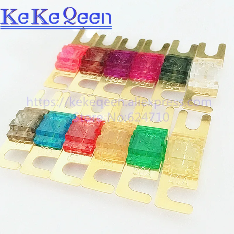 50PCS ANS FUSE 20A 30A 40A 50A 60A 70A 80A 100A 125A 150A 175A 200A Gold Plated Stud Car Fuses Mini Car Stereo Audio Fuse