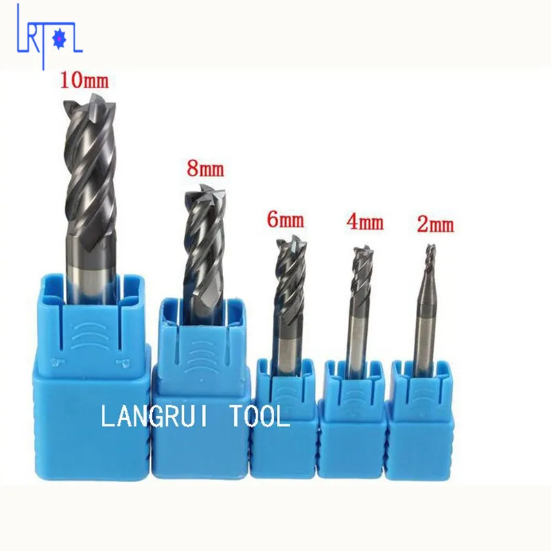 5Pcs HRC50  2 4 6 8 10 MM Tungsten solide Carbide 4 Flutes flat square  End Mill Set CNC Tool milling cutter of machine