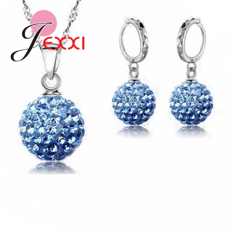 Fashion Wholesale Colorful Crystal Jewelry 925 Sterling Silver ,Austrial Crystal Necklace&Earring Sets