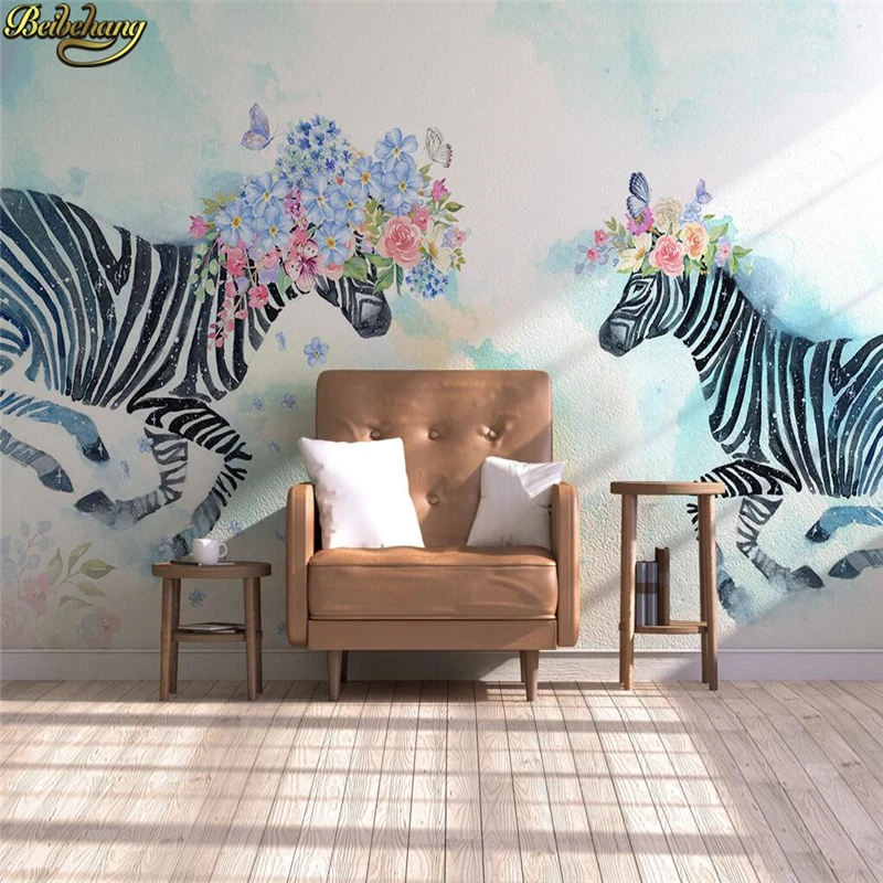 

custom Papel De Parede 3D Flower zebra nordic Photo Wallpaper Modern Fashion Bedding Room Sofa Backdrop Mural art home decor