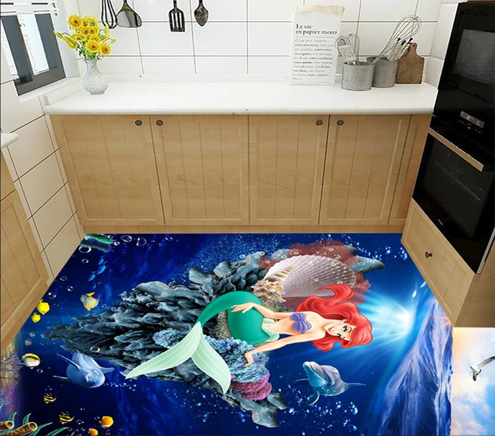 Floor wallpaper Mermaid dolphin underwater world 3D floor painting