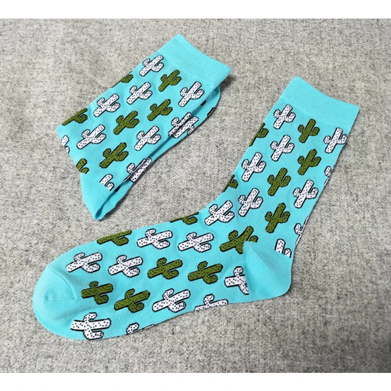 YSMILE Y 2 Pairs/Lot Fashion New Unisex Cactus Cartoon Socks Jacquard Casual Daily Personality Cotton Socks Men Couples Socks