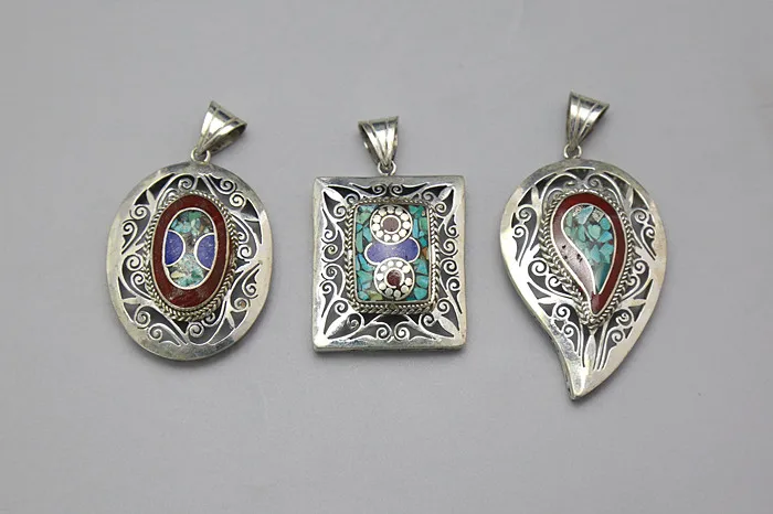 TBP341 Nepal Indian Handmade Colorful Stone Vintage Pendants Tibetan Oval Square Water Drop Pendants