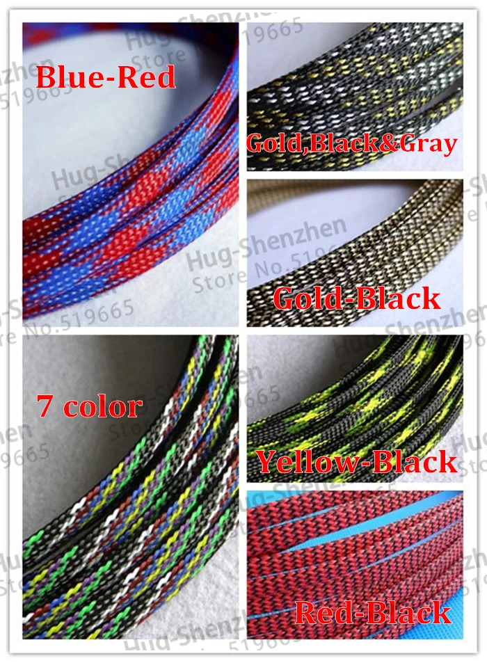 

6mm Braided Cable Wire Sheathing Sleeving Harness Expandable Wire Sleeving 10M -Mix Color