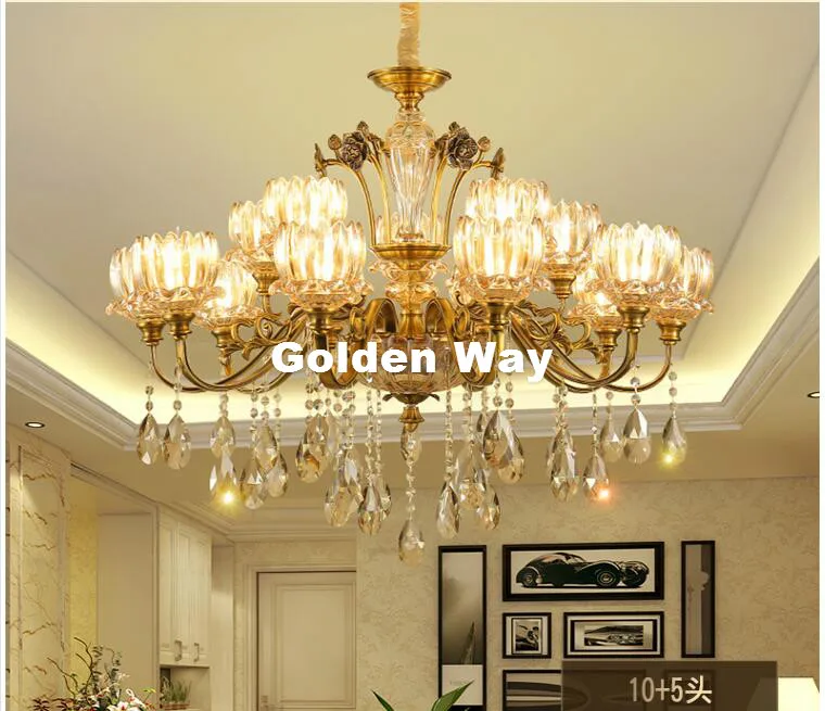 European Brass Color Crystal Lustre Chandelier European Modern Crystal Chandelier E14 LED Factory Direct Selling 100% Guaranteed