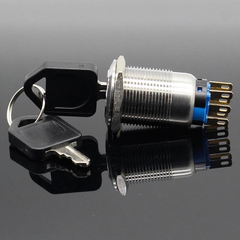 1pcs 19mm metal key switch, waterproof welding, two gears and three gears, self-locking reset, industrial machine key switch