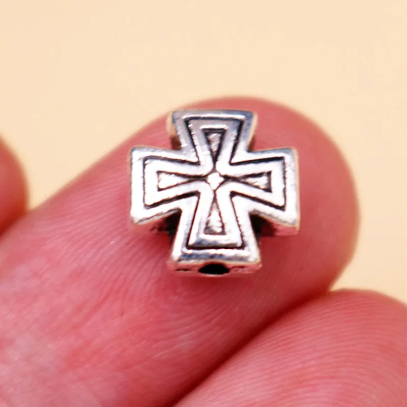 WKOUD 10pcs Silver Plated 2mm 3D Small Hole Beads Crosses Charm Religious Necklace Bracelet DIY Metal Jewelry Accessories10mm
