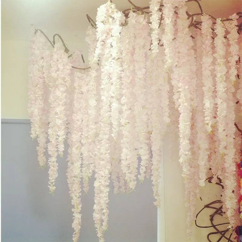 

180cm Long Elegant Artificial Silk Flower Wisteria Vine Hydrangea Rattan For Wedding Decor Props 22 colors in stock