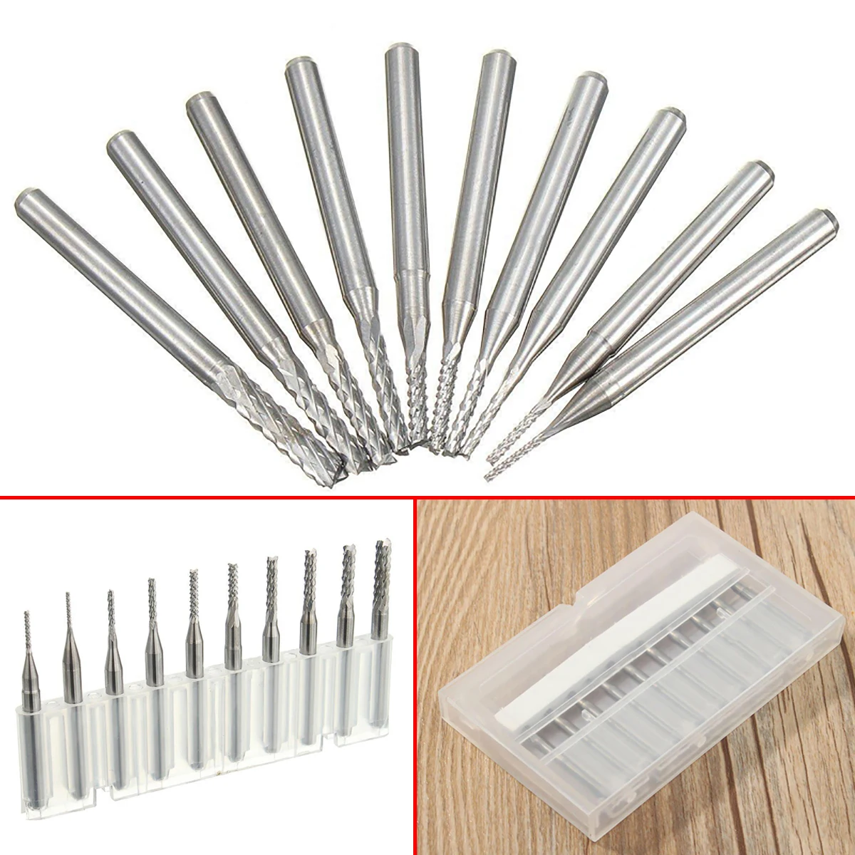 

10pcs 1/8" 0.8-3.175mm PCB Engraving Cutter Rotary CNC End Mill Drill Bits