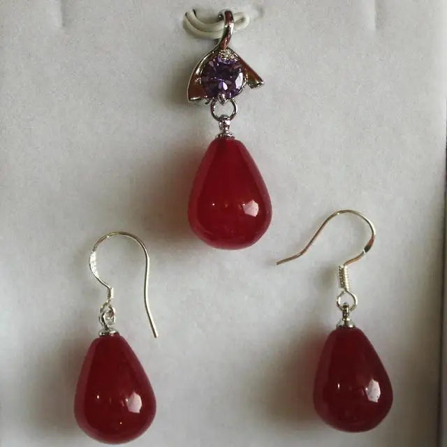 

perfect match lady's 12*16mm red jades pendant, earring set