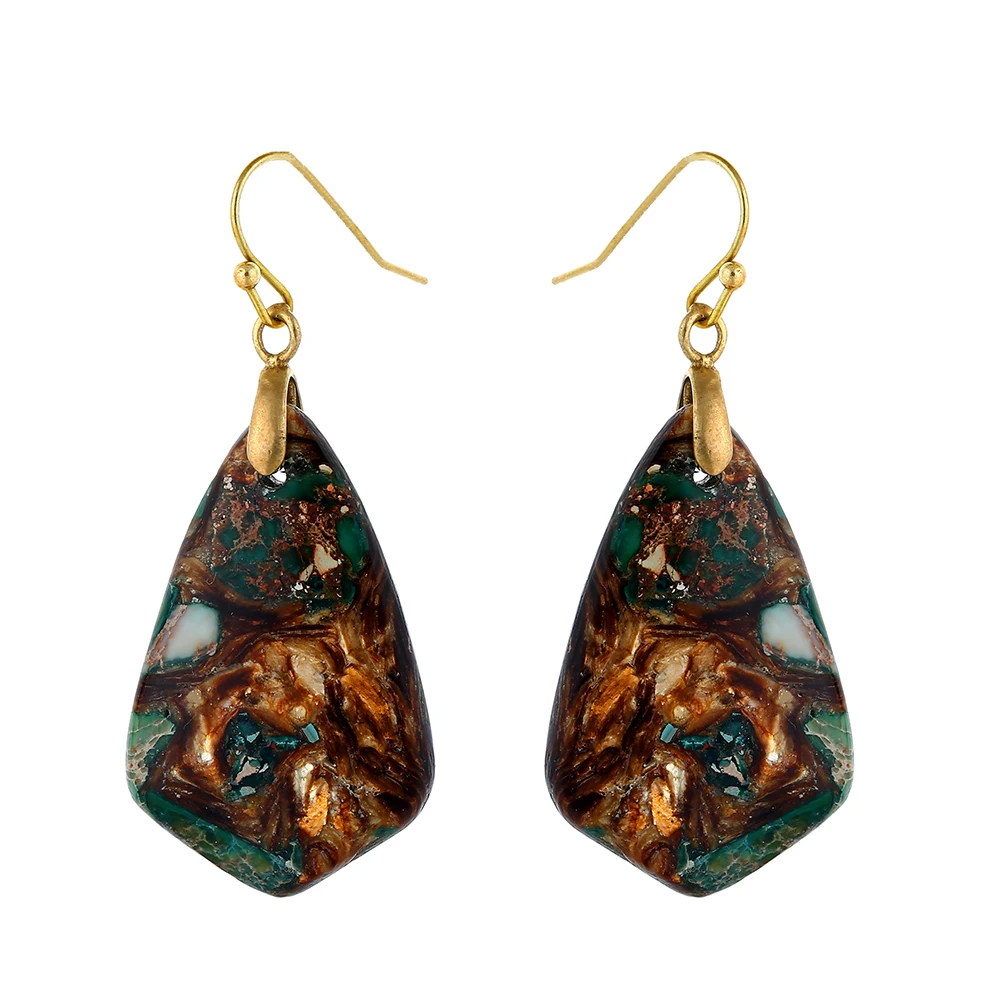 Bohemian Hypoallergenic Inspiration Stylish Ethnic Imperial Jasper Stone Charm Dangling Earrings for women Girl Drop Shipping