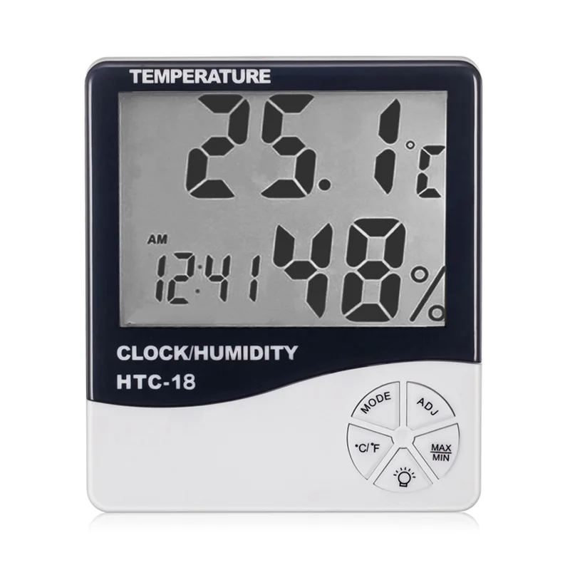 Backlit Luminous Display Room Indoor Digital Max Min Temperature and Humidity Meter Thermometer Hygrometer Time Clock Alarm